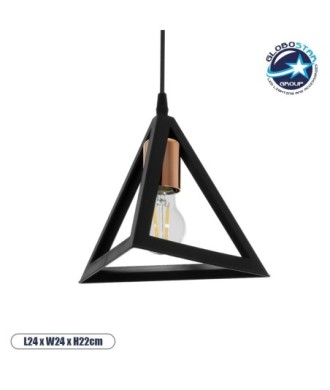 GLOBOSTAR® TRIANGLE 203-0161 Μοντέρνο Κρεμαστό Φωτιστικό Οροφής με Ντουί 1 x E27 AC 220-240V IP20 - Μάυρο & Χάλκινο - Μ24 x Π24 x Υ22cm